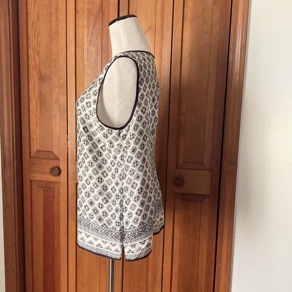 Talbots Black & White Print Semi Sheer Shell, Size LP - Picture 6 of 10